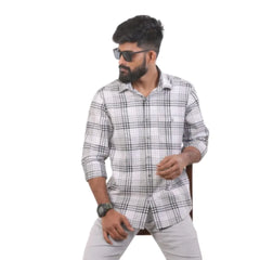 Black and White Melange Checked Shirt For Men