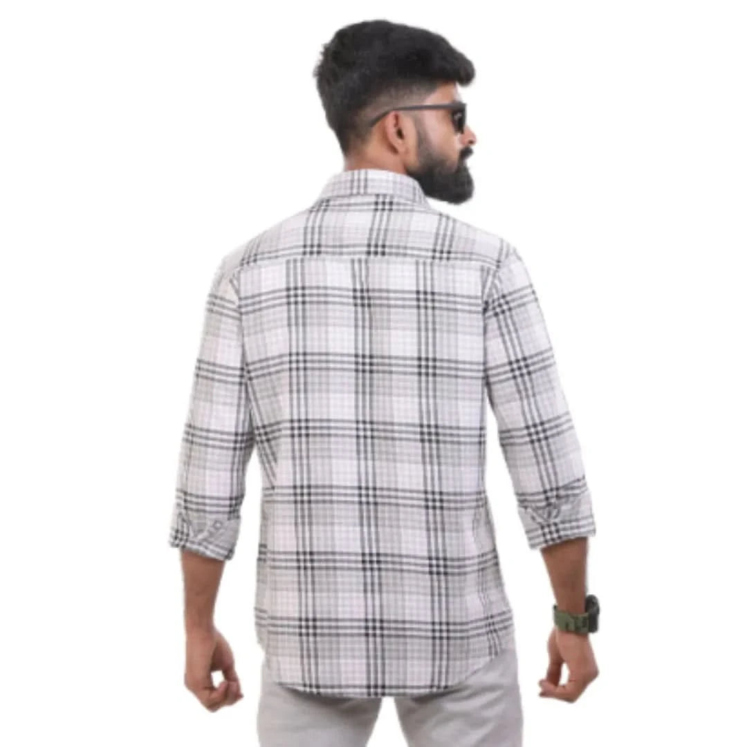 Black and White Melange Checked Shirt For Men