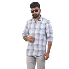 Blue And White Melange Checked Shirt For Men