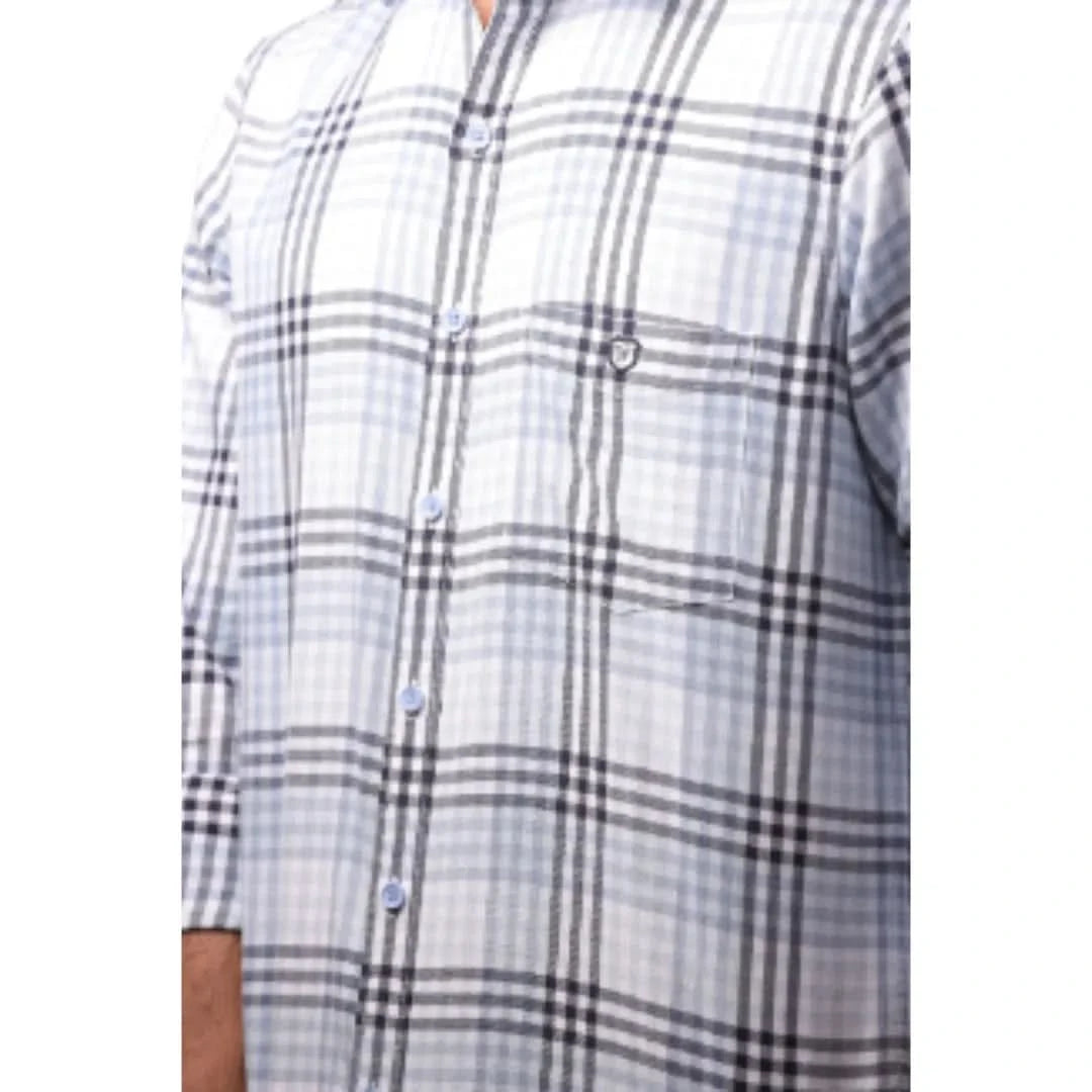 Blue And White Melange Checked Shirt For Men