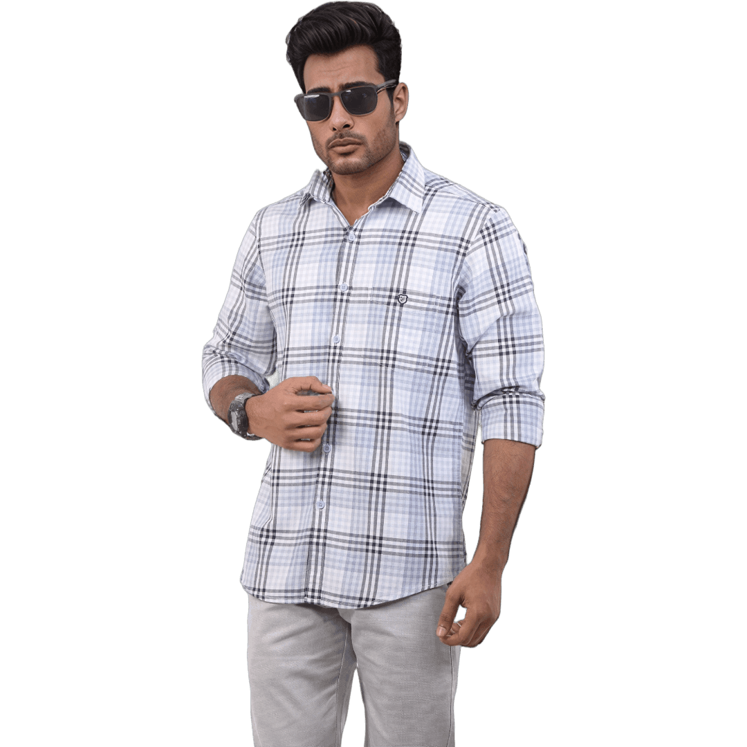 Botticelli Men White and Blue Cotton Check Shirt - Semi Formal Shirts (4187) - Botticelli