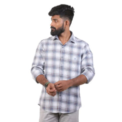 Blue Melange Checked Shirt For Men - 4188