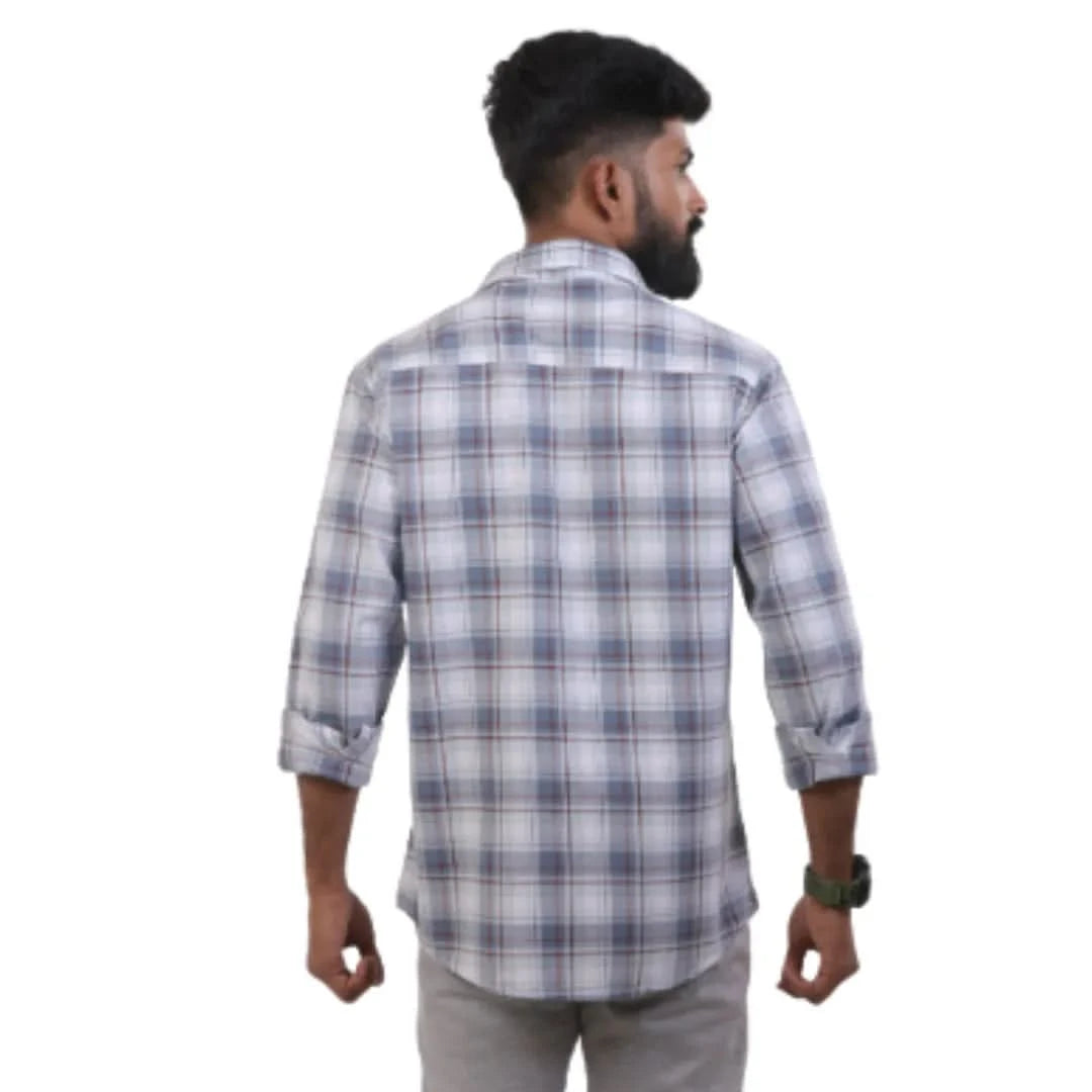 Blue Melange Checked Shirt For Men - 4188