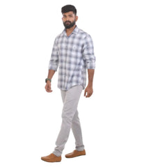 Blue Melange Checked Shirt For Men - 4188