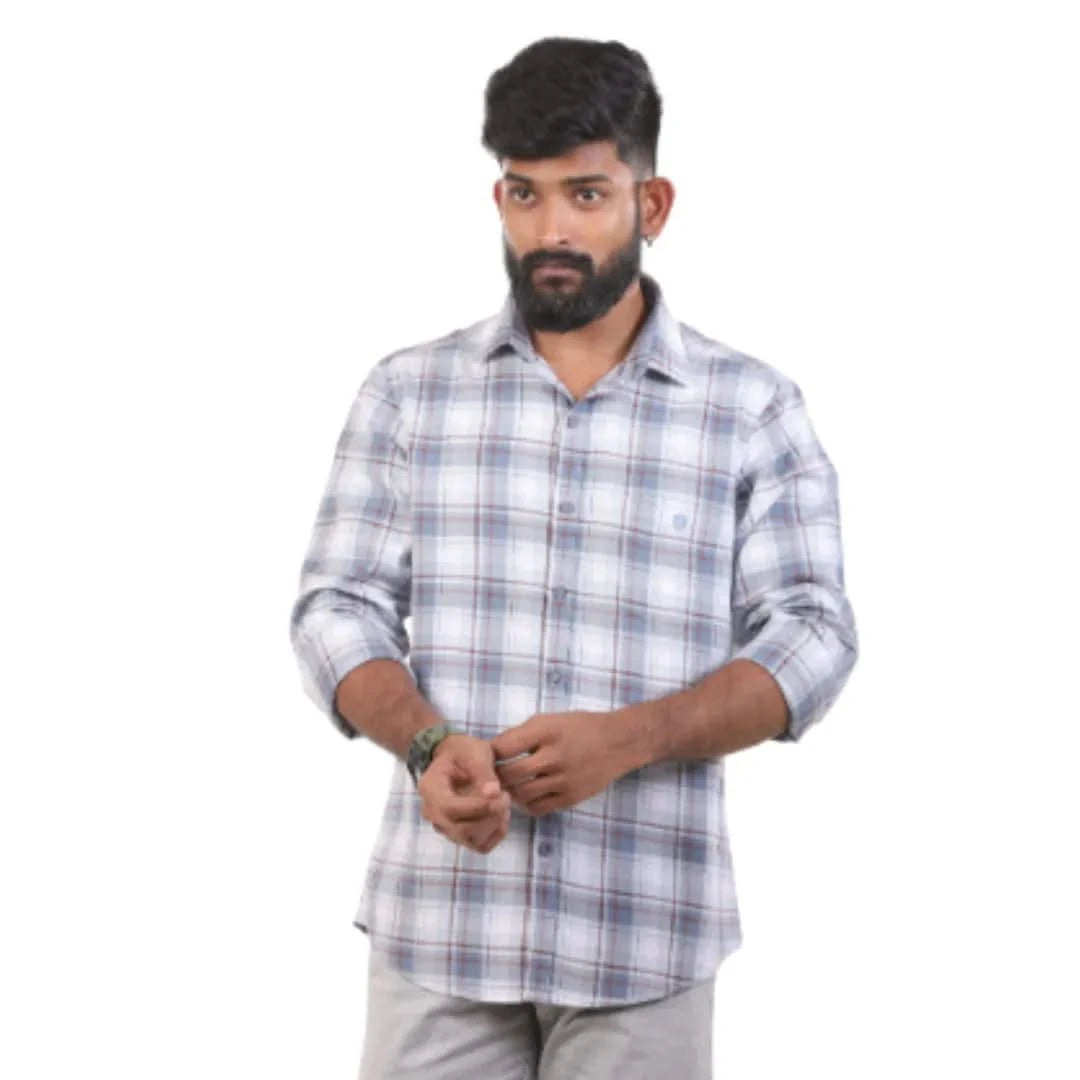 Blue Melange Checked Shirt For Men - 4188