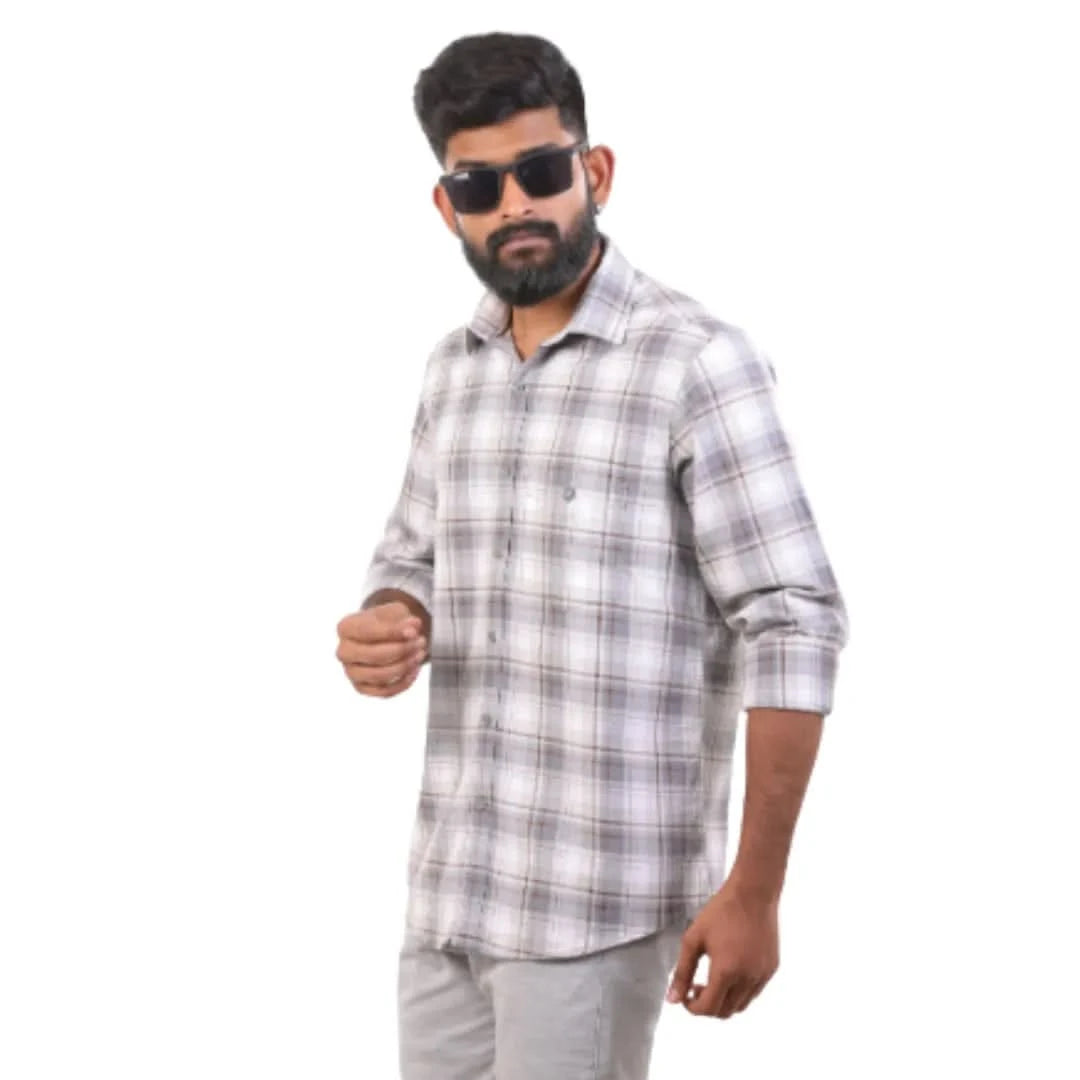 Blue Melange Checked Shirt For Men - 4188