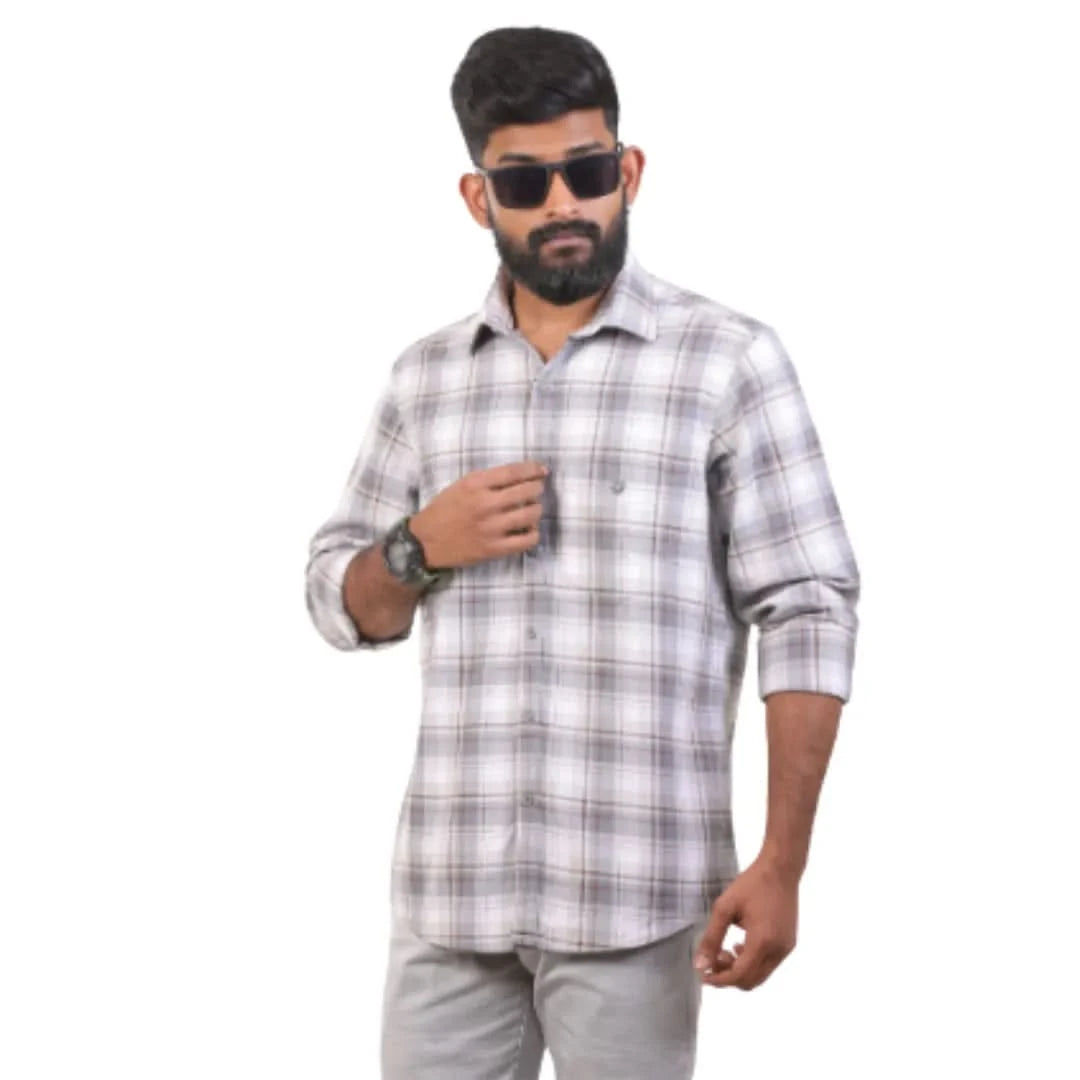 Blue Melange Checked Shirt For Men - 4188