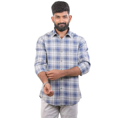 Blue Milange Checked Shirt for men