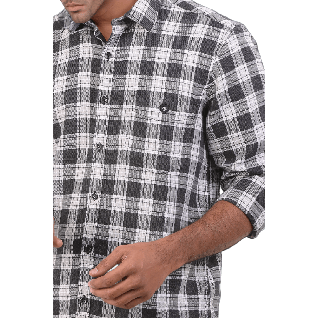 Grey Twill Checked Shirt For Men - 4586