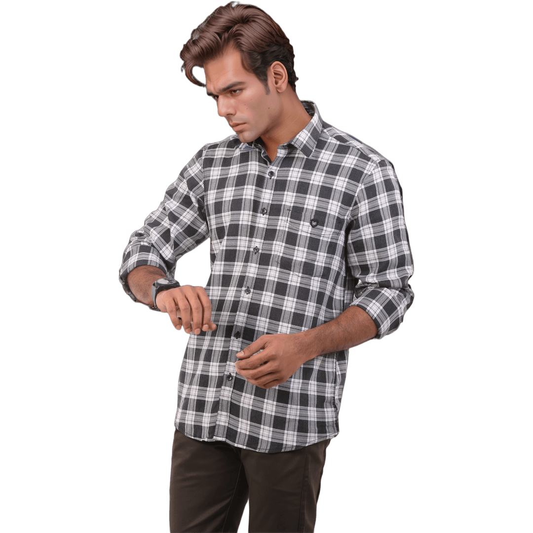 Grey Twill Checked Shirt For Men - 4586