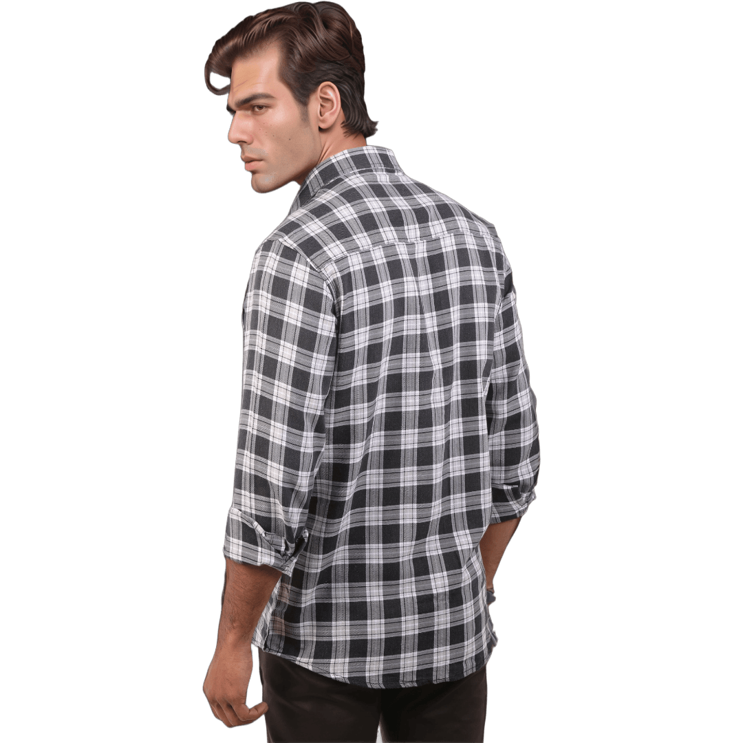 Grey Twill Checked Shirt For Men - 4586