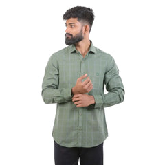 Green Dobby Checked Shirt for Men