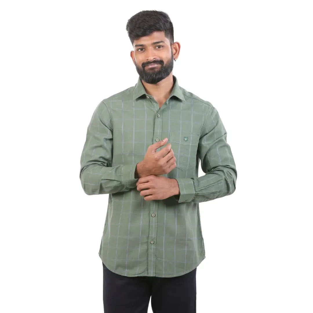 Green Dobby Checked Shirt for Men