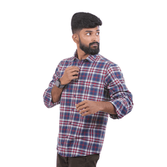 Blue And Red Twill Checked Shirt For Men 