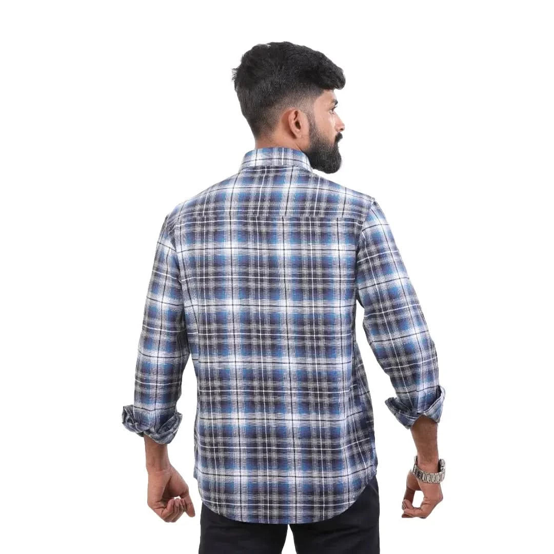 Blue Melange Checked Pattern Shirt For Men 