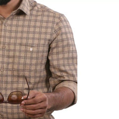 Khakki Dobby Checked Shirt for men