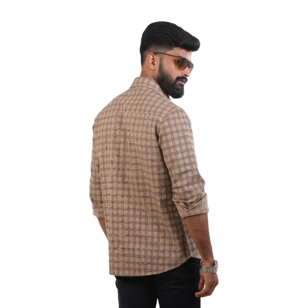 Khakki Dobby Checked Shirt for men