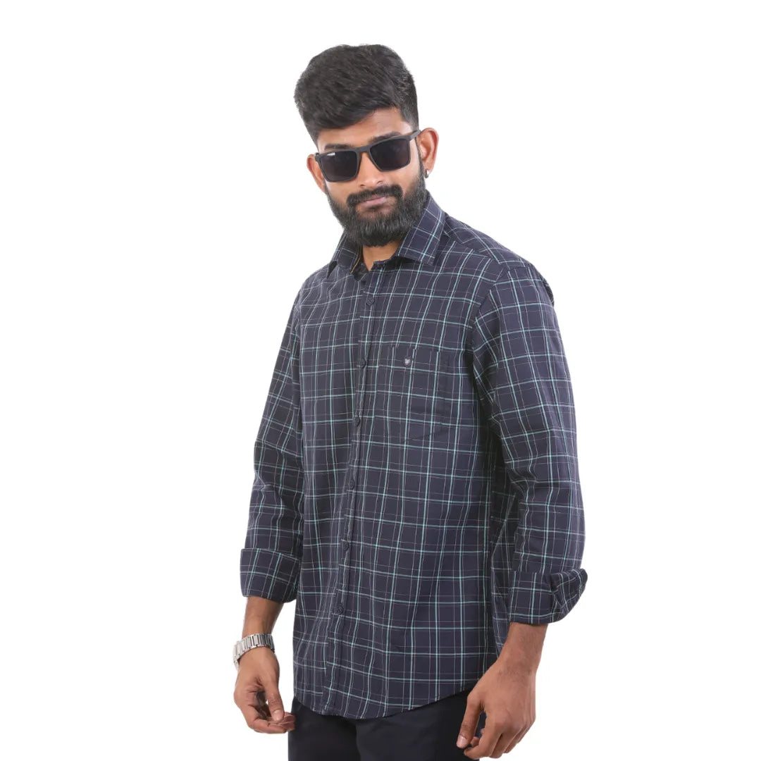 Navy Slub Checked Shirt For Men - 4838