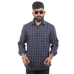 Navy Slub Checked Shirt For Men - 4838