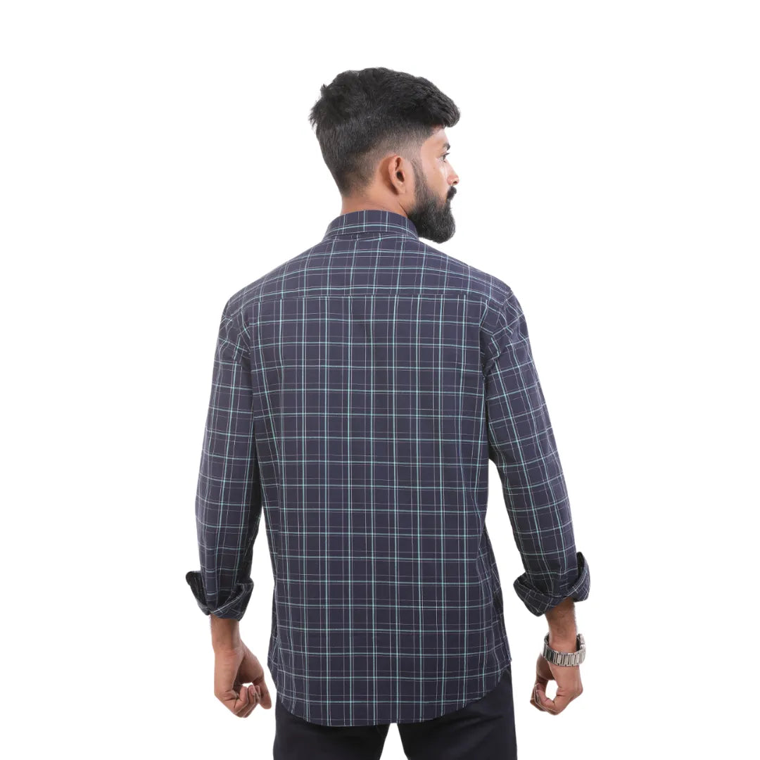 Navy Slub Checked Shirt For Men - 4838