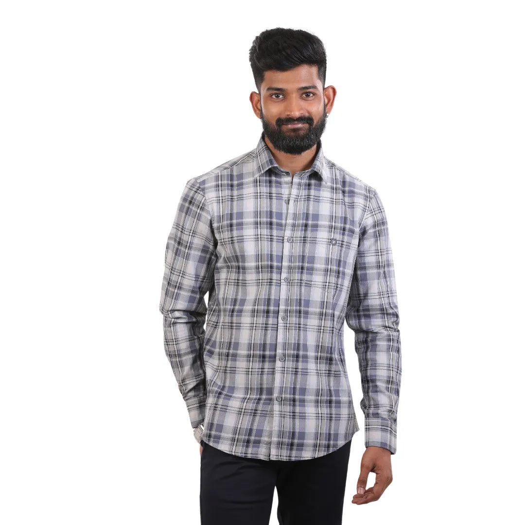 Botticelli Men Blue Grey Checked Shirt - Formal Shirts (4855)