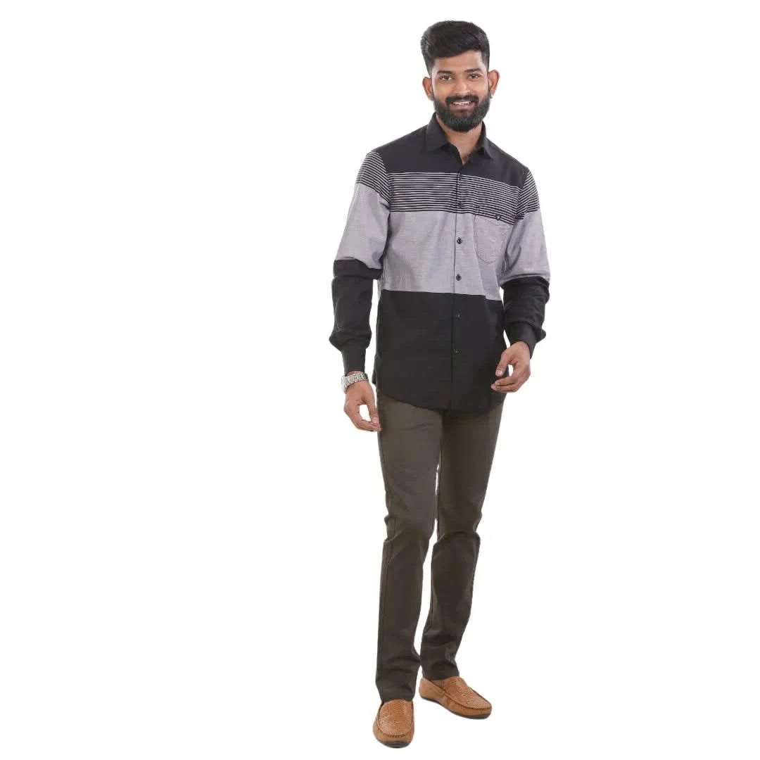 Black And Grey Twill Striped Shirt For Men- 4883