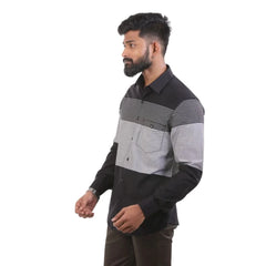 Black And Grey Twill Striped Shirt For Men- 4883