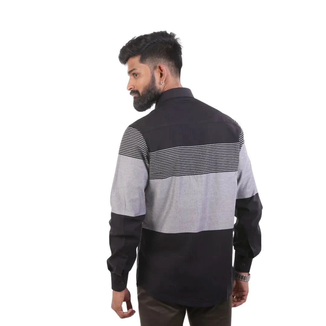 Black And Grey Twill Striped Shirt For Men- 4883