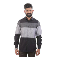 Black And Grey Twill Striped Shirt For Men- 4883