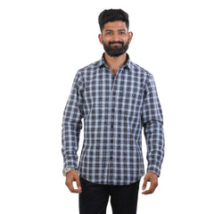 Navy Blue Oxford Checked Shirt For Men - 4899