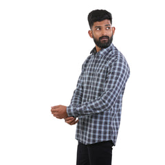 Navy Blue Oxford Checked Shirt For Men - 4899