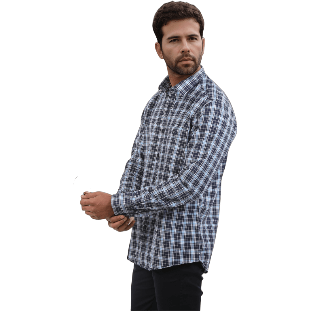 Botticelli Navy Blue Checked Shirt For Men - Formal Shirts (4899) - Botticelli