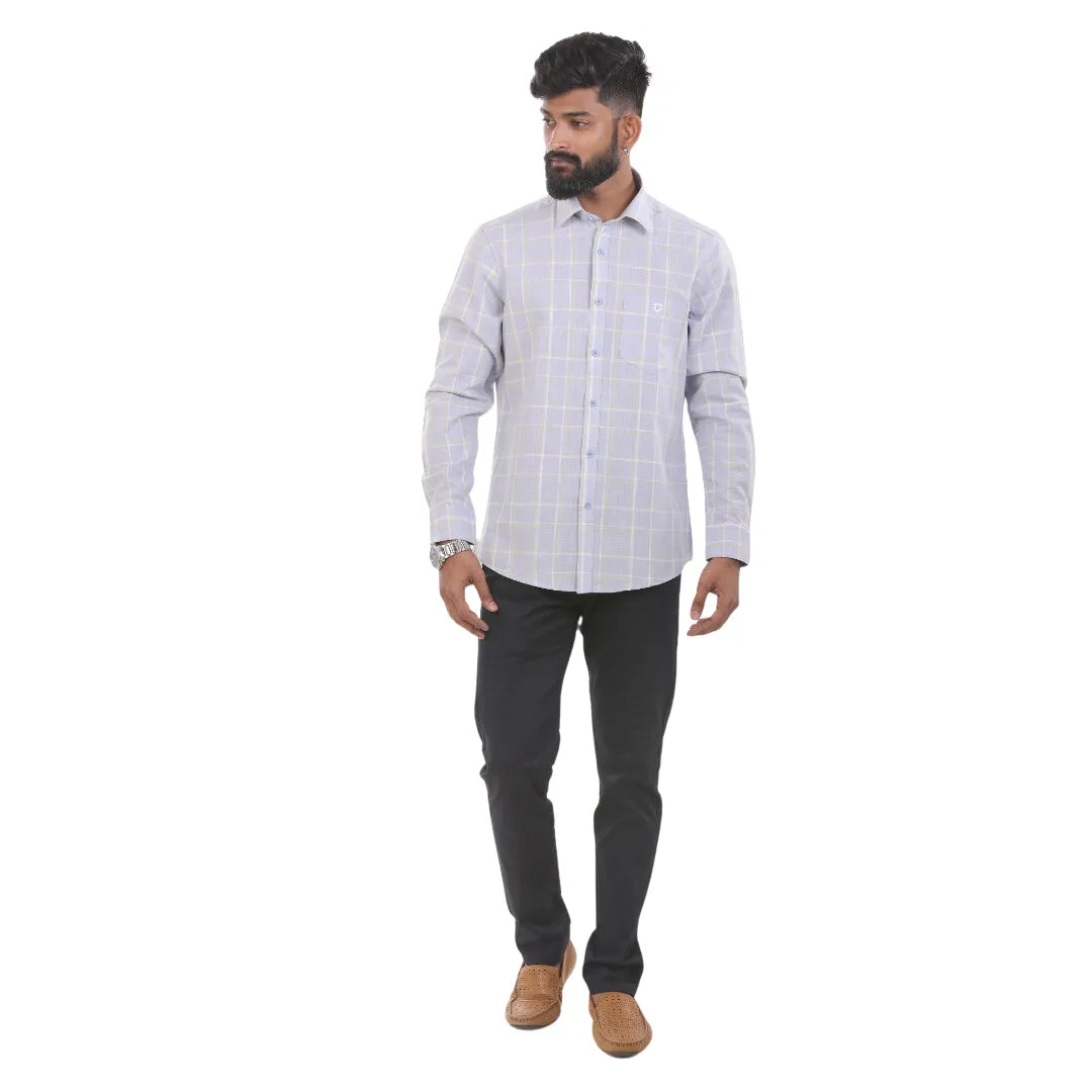 Light Blue Linen Checked Shirt For Men - 4902