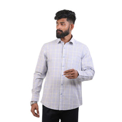 Light Blue Linen Checked Shirt For Men - 4902