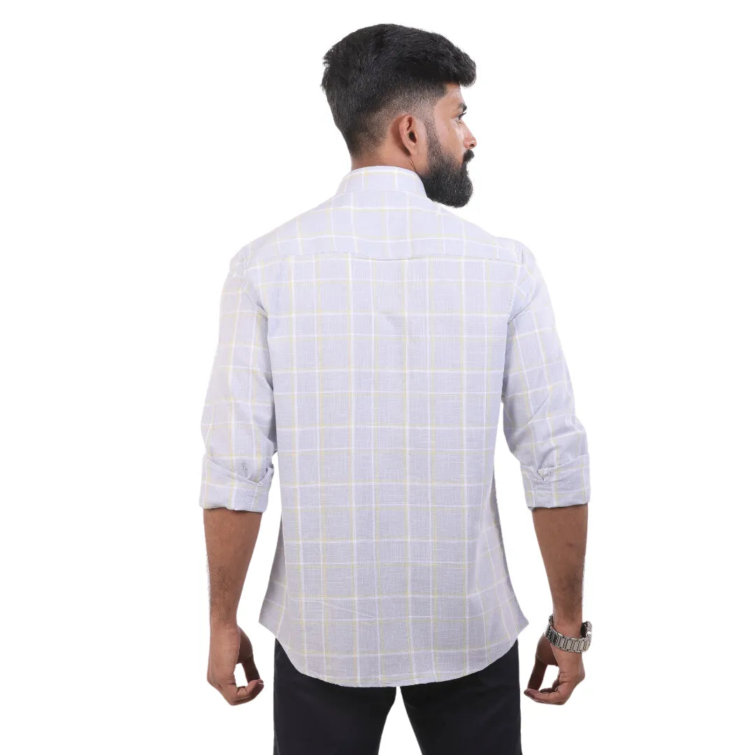 Light Blue Linen Checked Shirt For Men - 4902