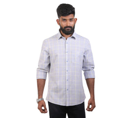 Light Blue Linen Checked Shirt For Men - 4902