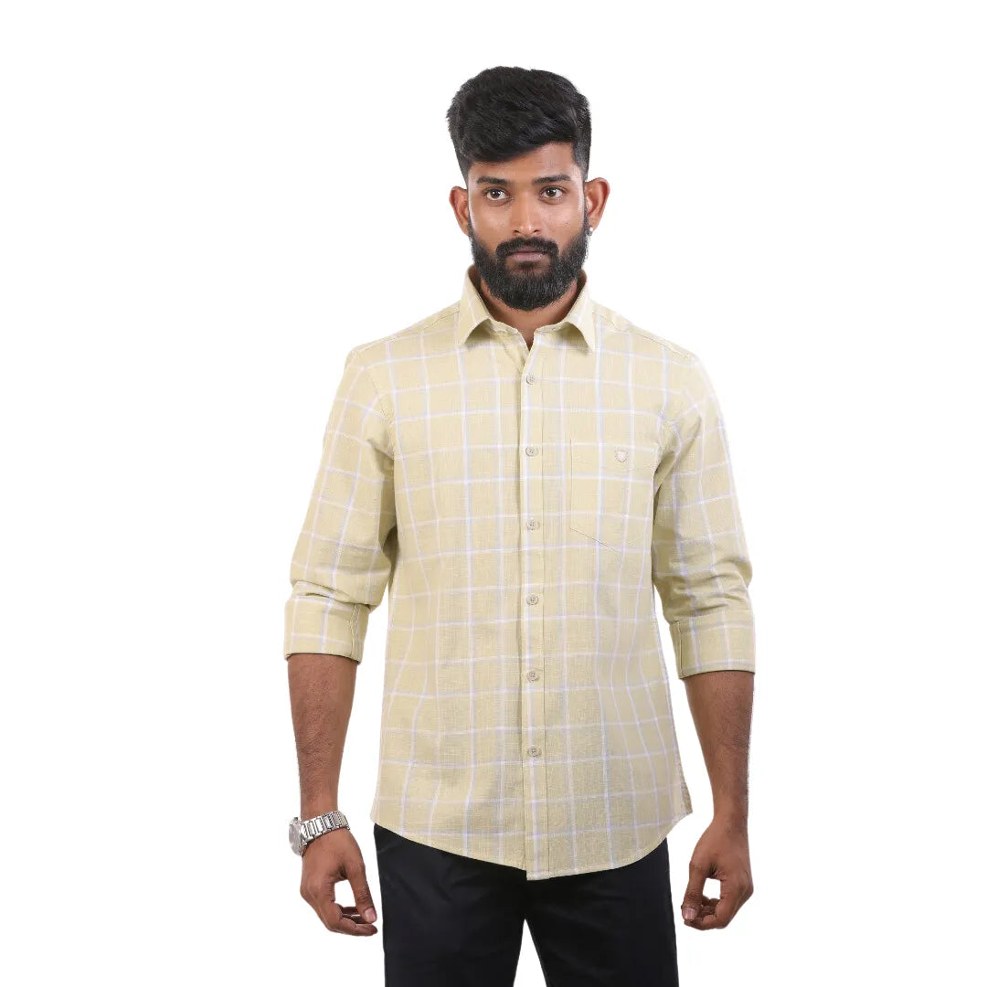 Light Blue Linen Checked Shirt For Men - 4902