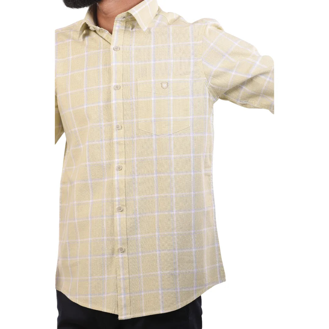 Light Blue Linen Checked Shirt For Men - 4902