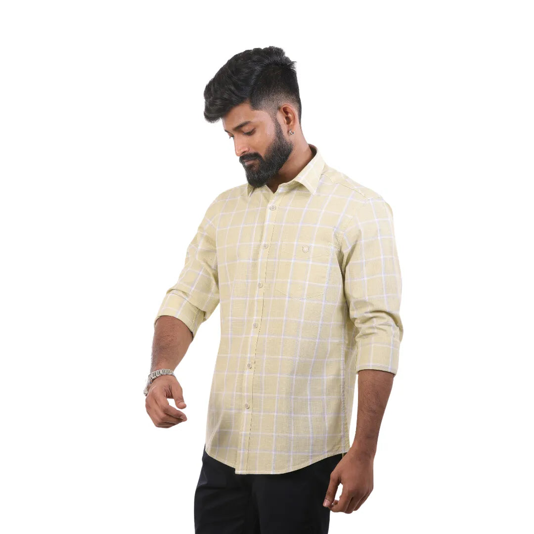 Light Blue Linen Checked Shirt For Men - 4902