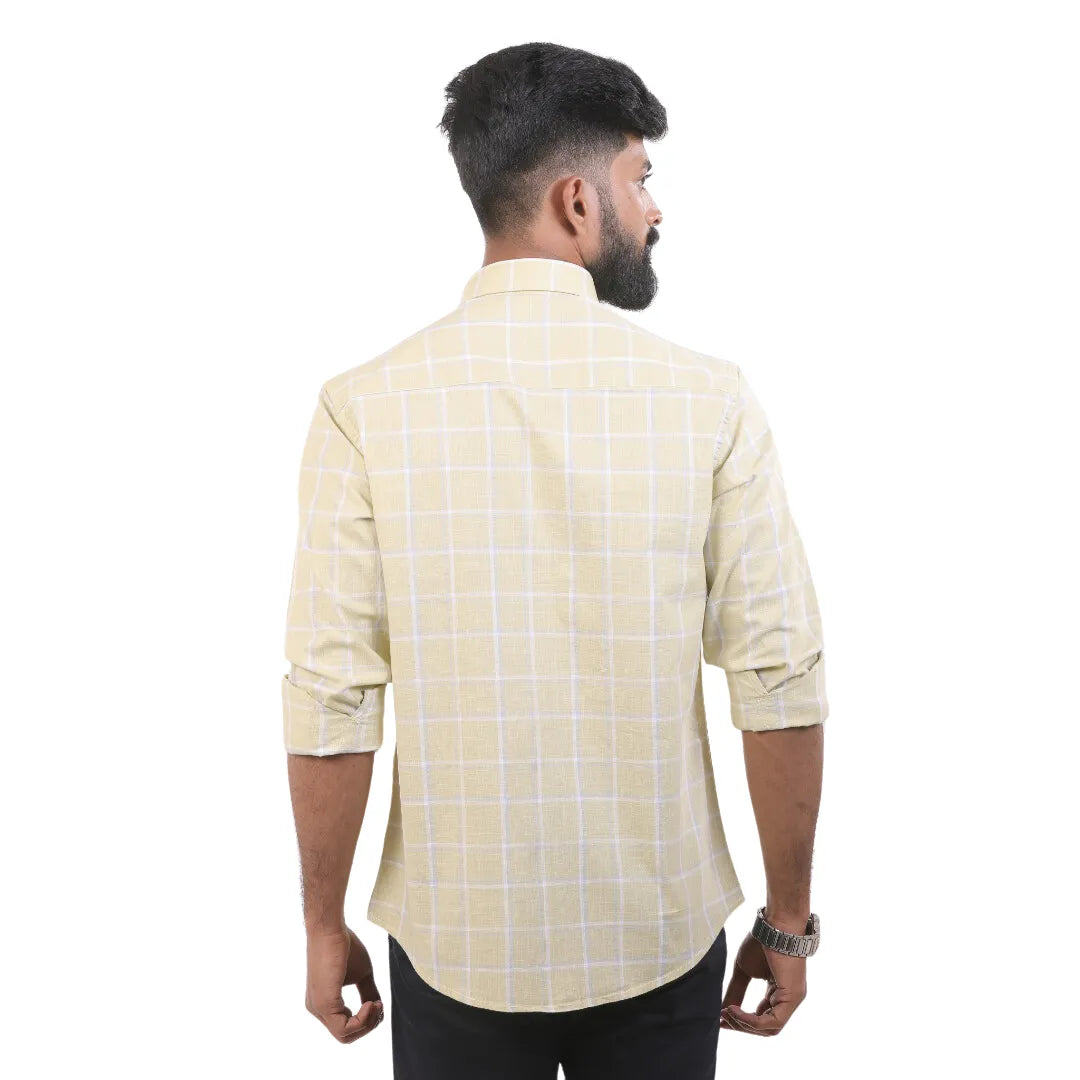 Light Blue Linen Checked Shirt For Men - 4902