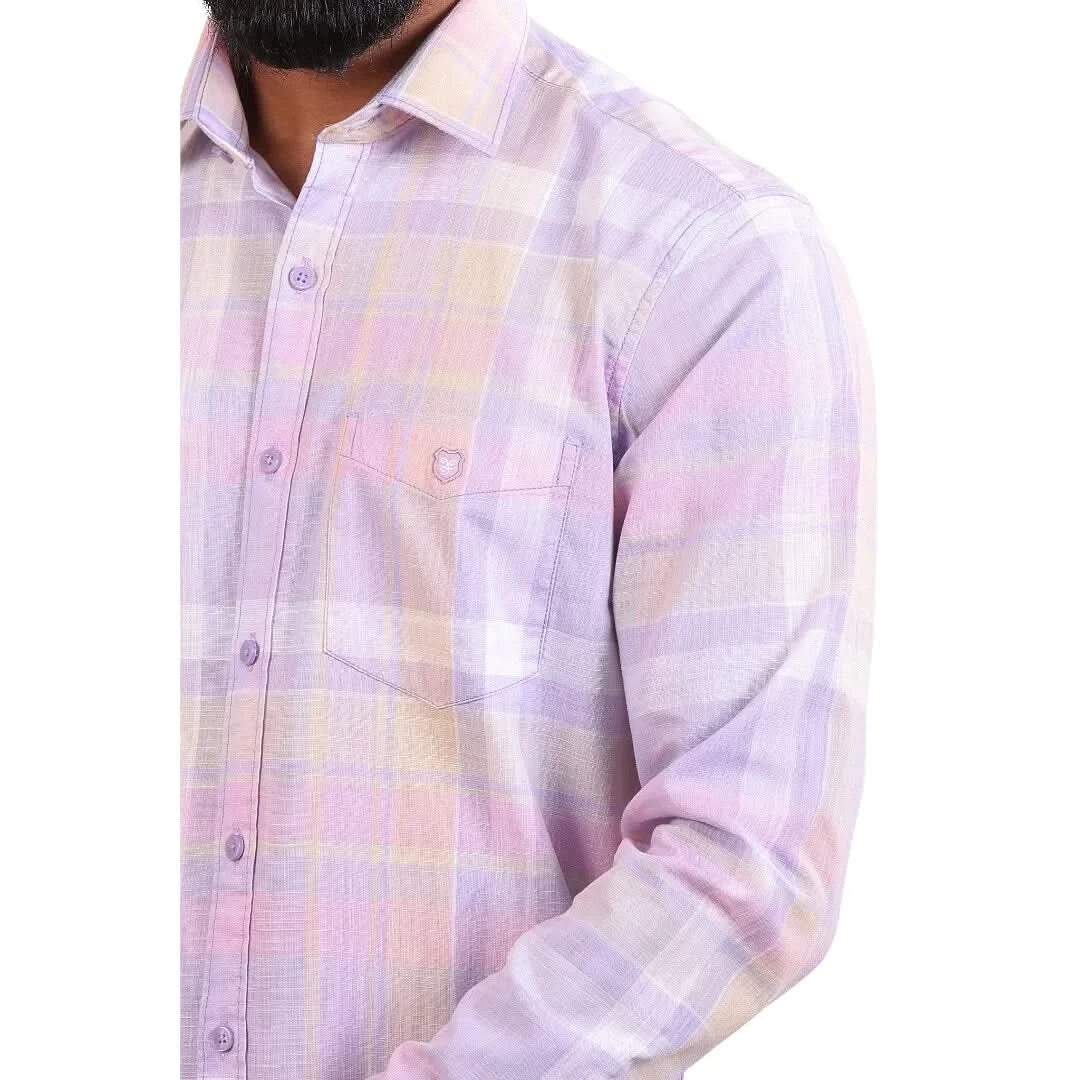 Pink Linen Checked Shirt  For Men - 4904