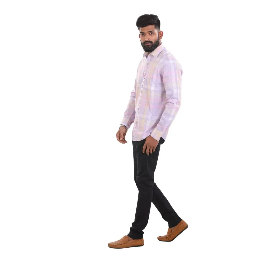 Pink Linen Checked Shirt  For Men - 4904