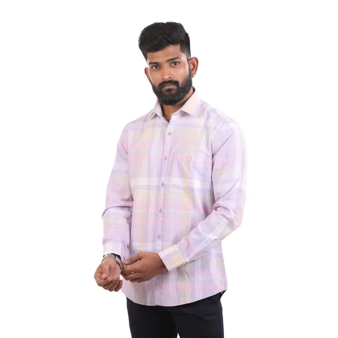 Pink Linen Checked Shirt  For Men - 4904