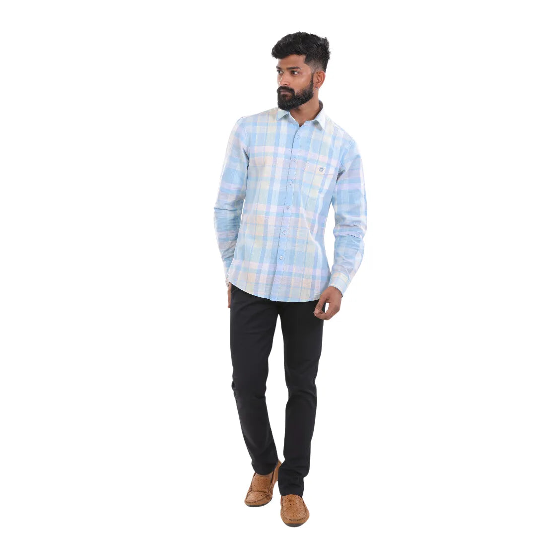 Pink Linen Checked Shirt  For Men - 4904