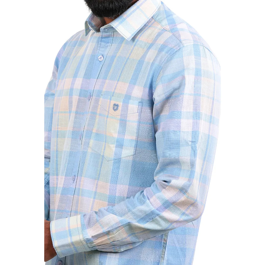 Pink Linen Checked Shirt  For Men - 4904