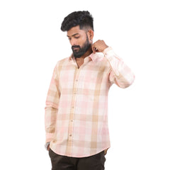 Pink And Sandal Linen Checked Shirt For Men - 4907