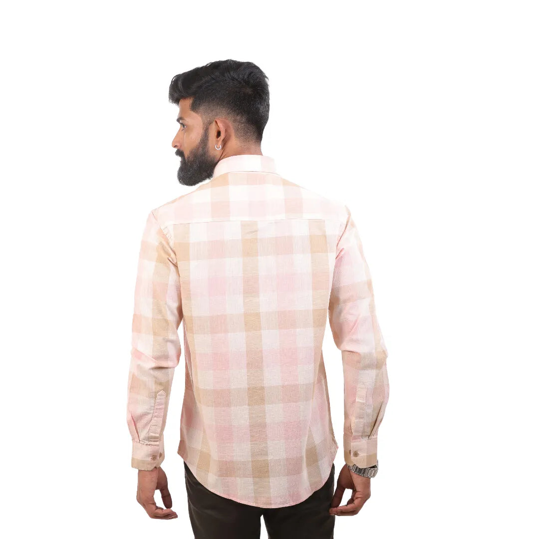 Pink And Sandal Linen Checked Shirt For Men - 4907