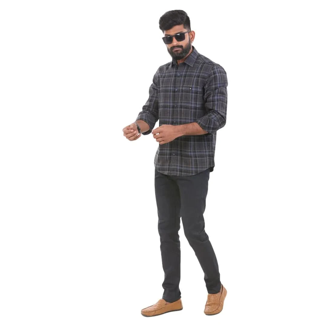 Botticelli Men Dark Blue Checked Shirt - Regular Fit Cotton Shirts (4920)