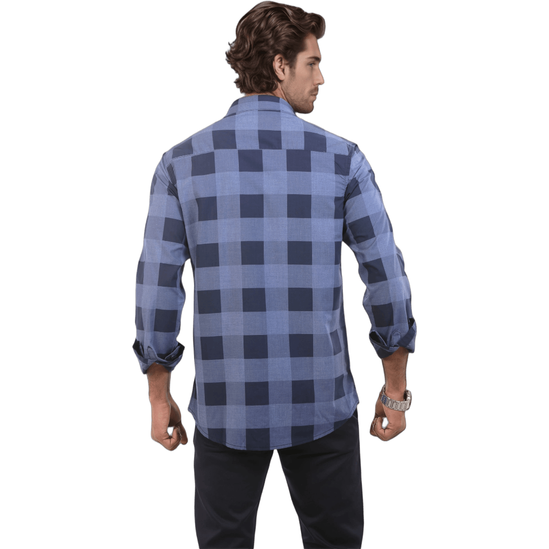 Blue Chambray Checked Shirt For Men - 4938 - Botticelli