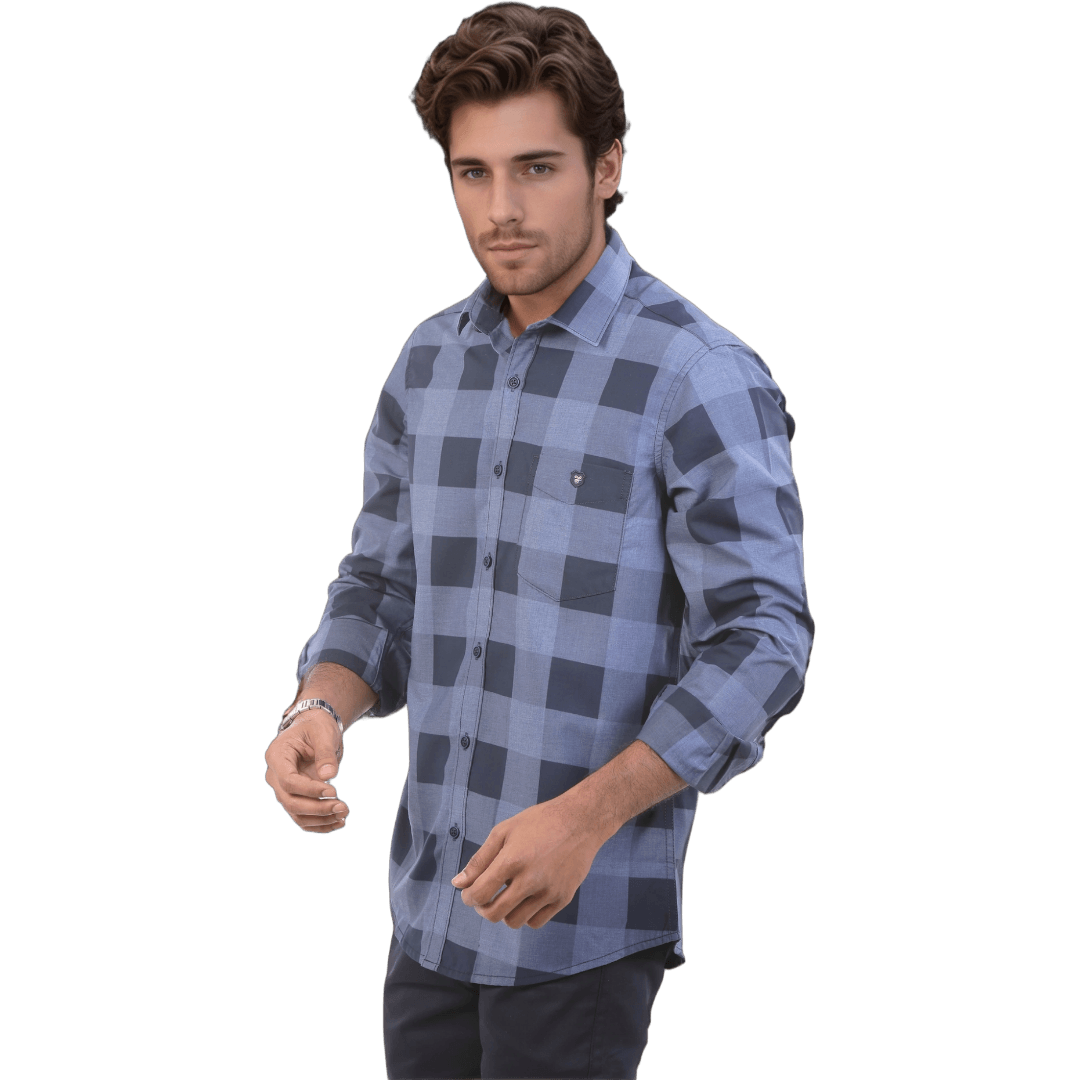 Blue Chambray Checked Shirt For Men - 4938 - Botticelli